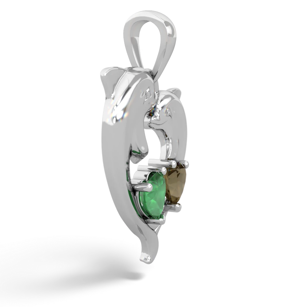 Emerald Dolphin Heart 14K White Gold pendant P5820