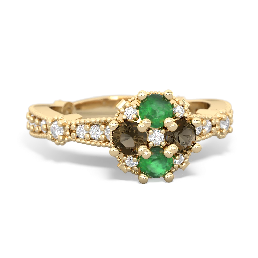 Emerald Sparkling Tiara Cluster 14K Yellow Gold ring R26293RD