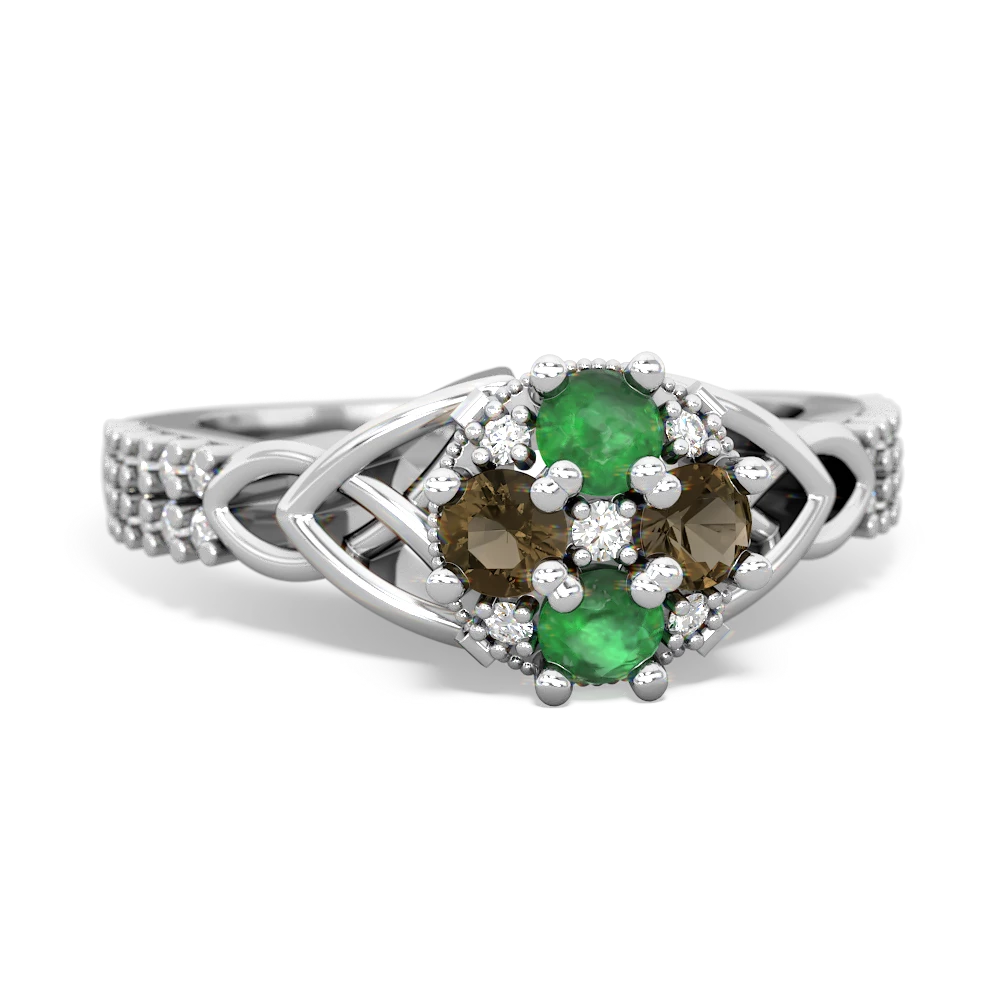 Emerald Celtic Knot Cluster Engagement 14K White Gold ring R26443RD