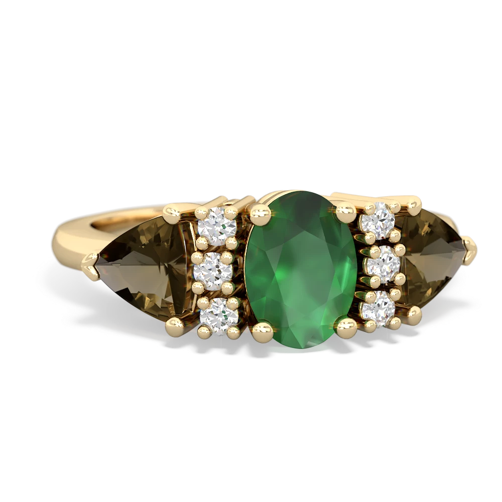 Emerald Antique Style Three Stone 14K Yellow Gold ring R2186