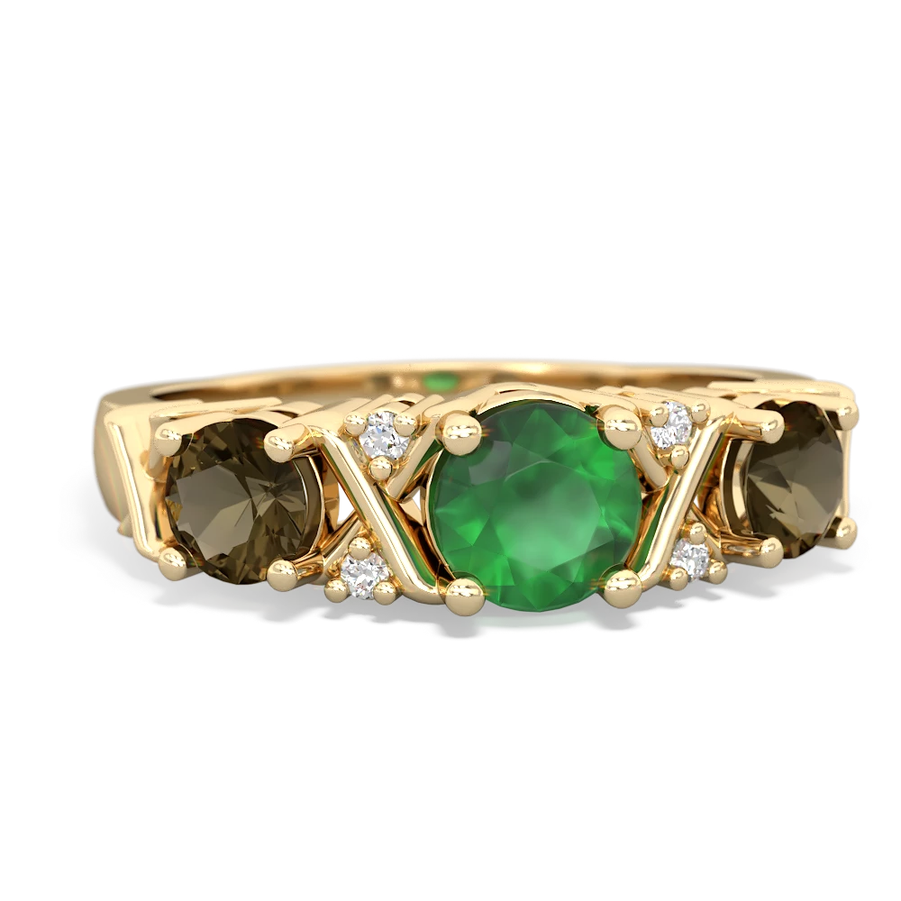 Emerald Hugs And Kisses 14K Yellow Gold ring R5016