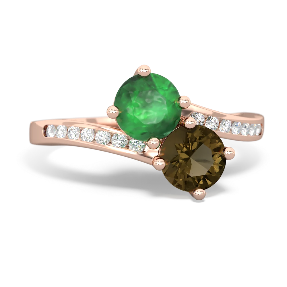 Emerald Channel Set Two Stone 14K Rose Gold ring R5303