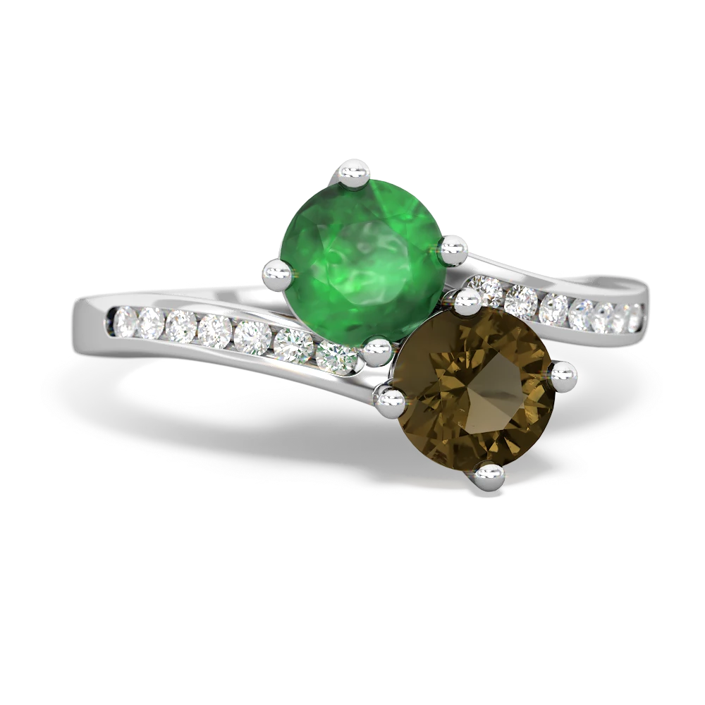 Emerald Channel Set Two Stone 14K White Gold ring R5303