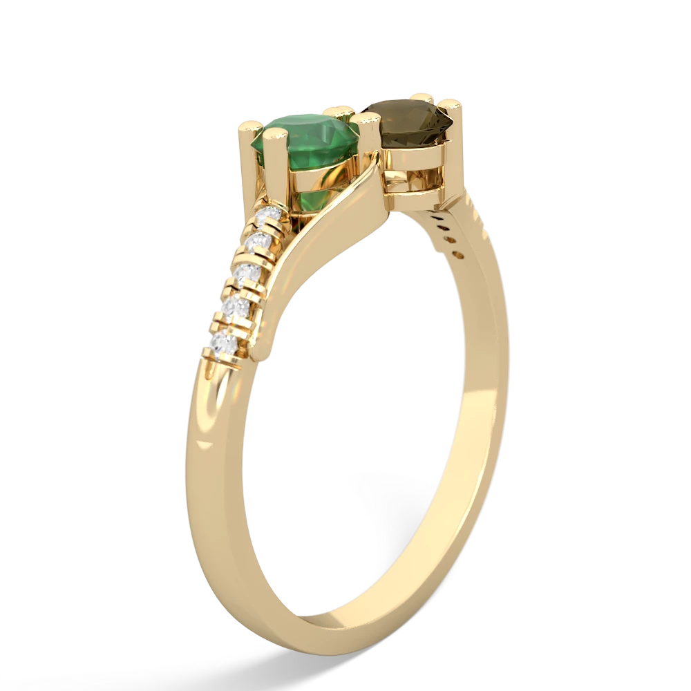 Emerald Infinity Pave Two Stone 14K Yellow Gold ring R5285