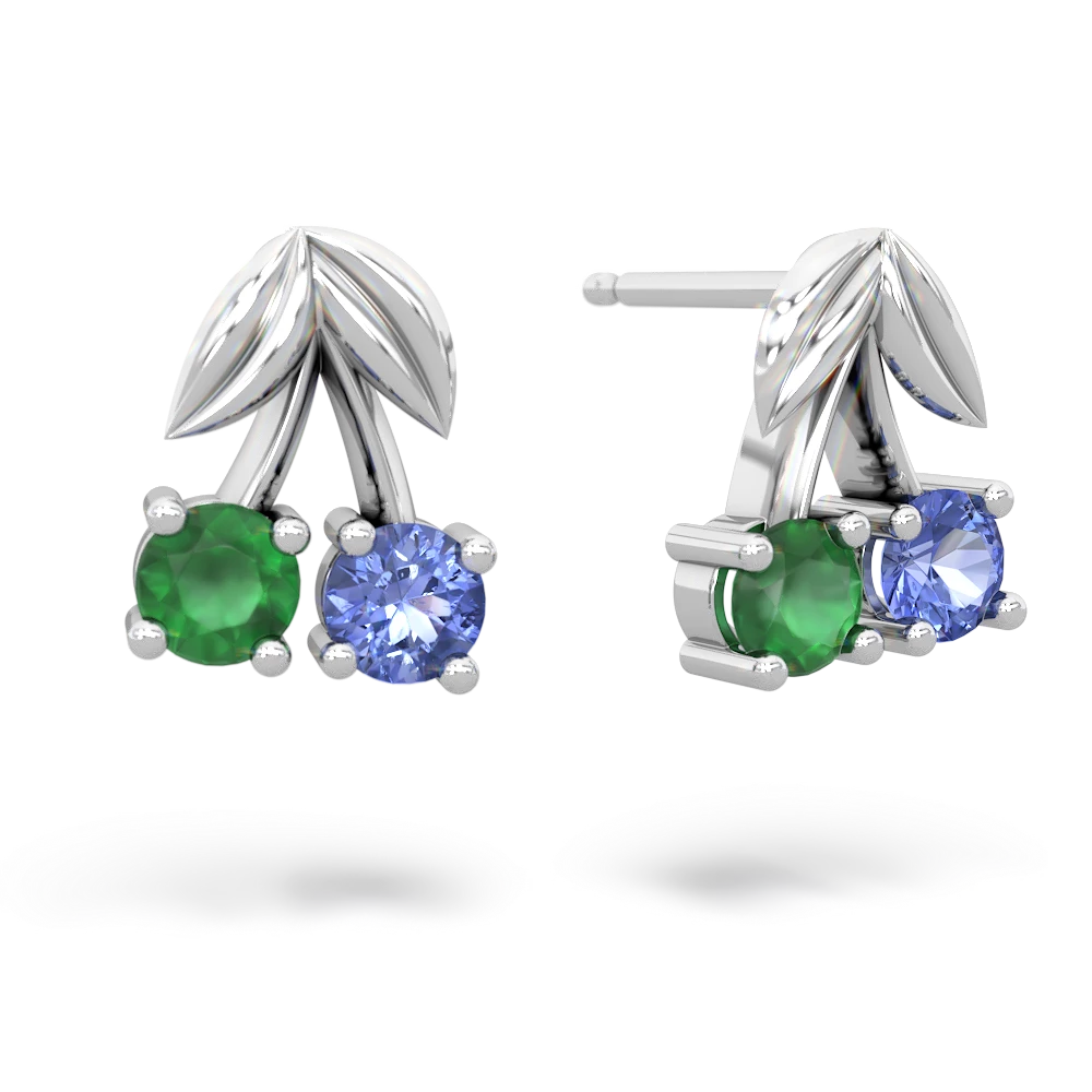 Emerald Sweet Cherries 14K White Gold earrings E7001