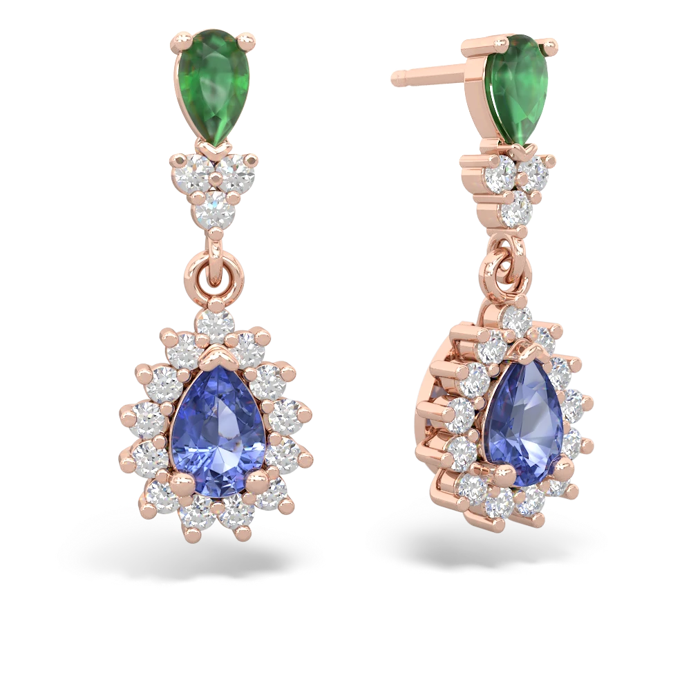 Emerald Halo Pear Dangle 14K Rose Gold earrings E1882