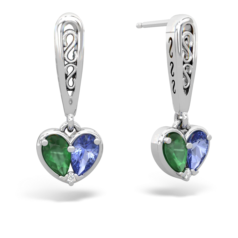 Emerald Filligree Heart 14K White Gold earrings E5070