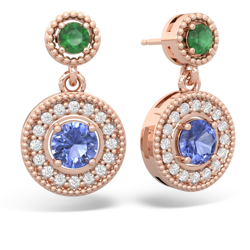 Emerald Halo Dangle 14K Rose Gold earrings E5319