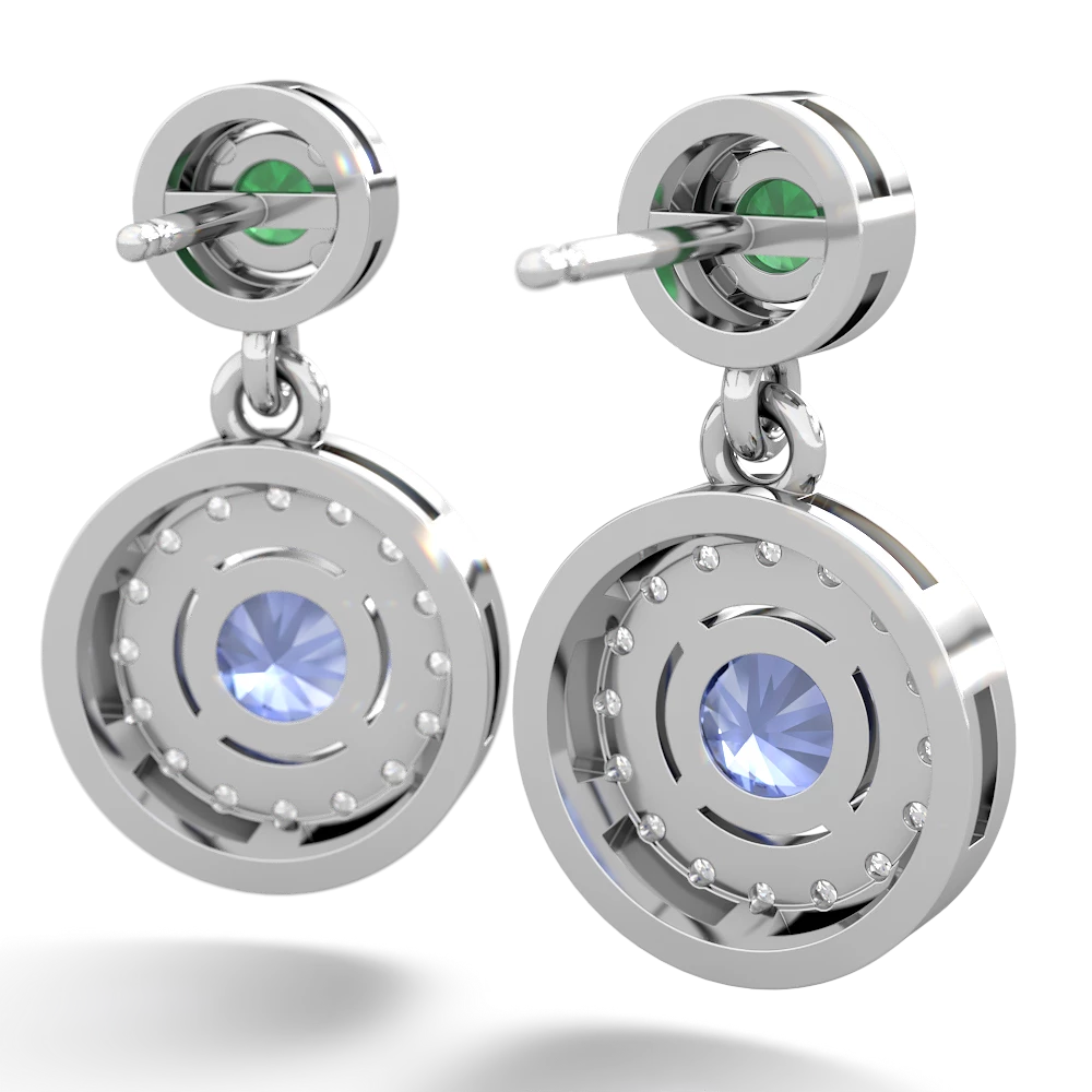 Emerald Halo Dangle 14K White Gold earrings E5319