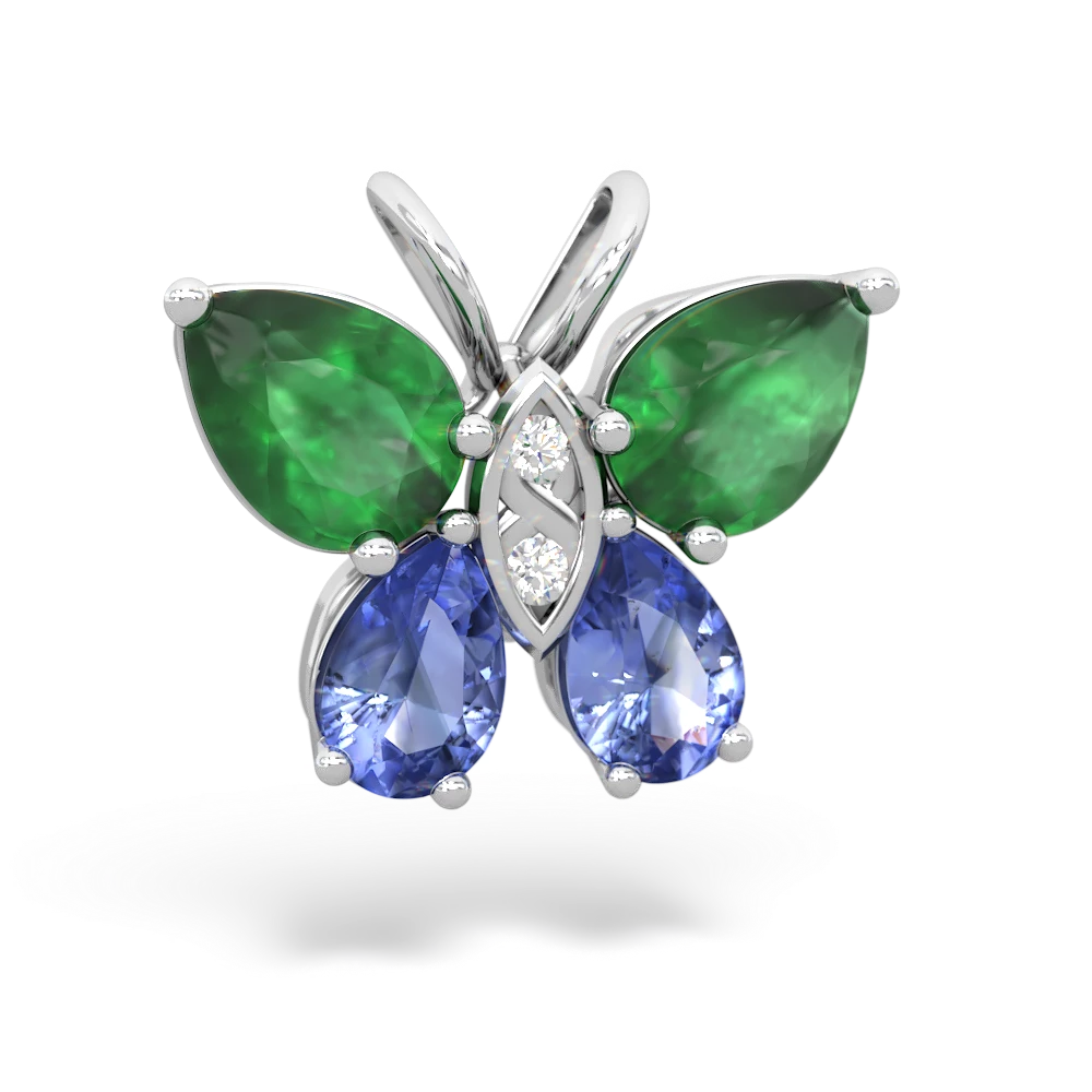 Emerald Butterfly 14K White Gold pendant P2215