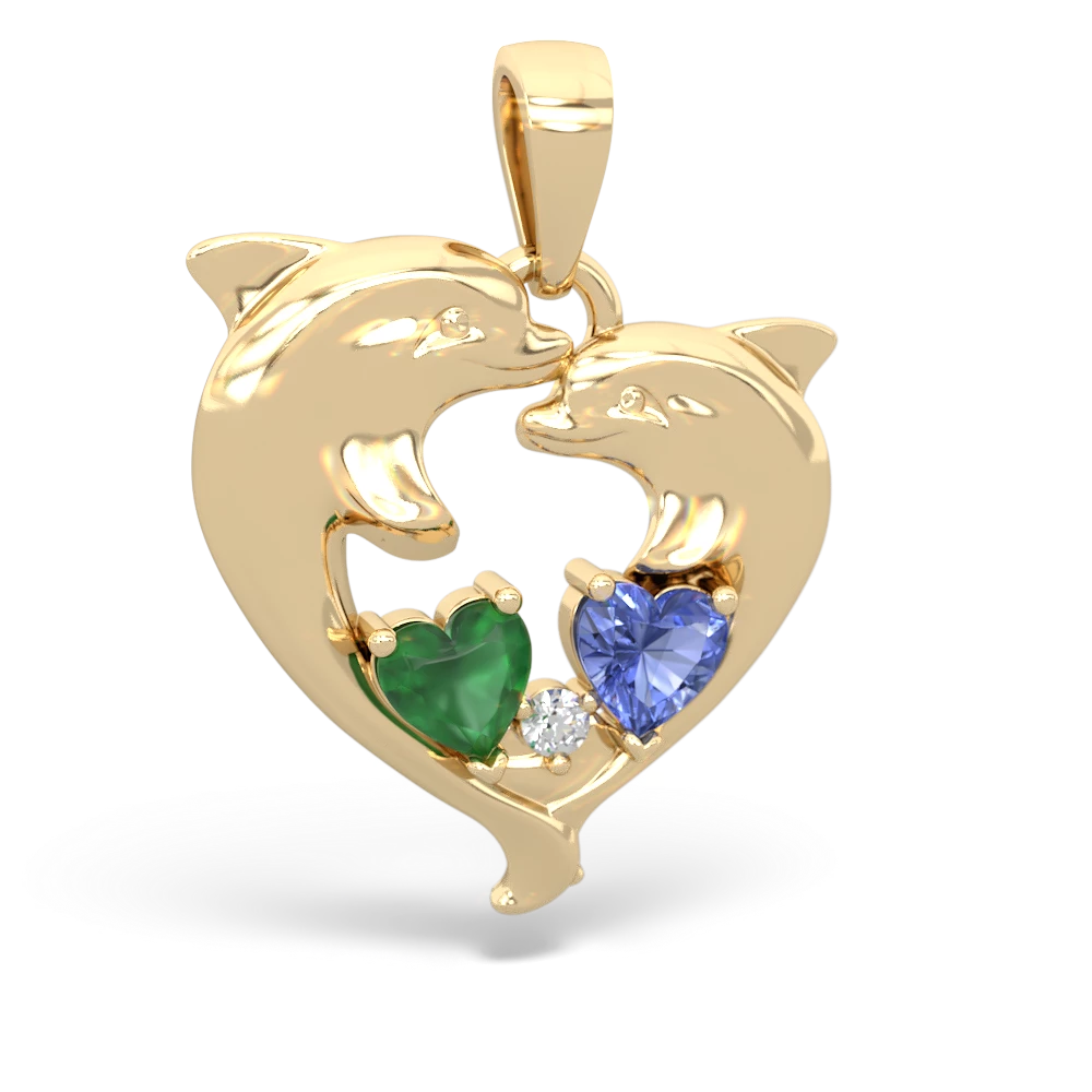 Emerald Dolphin Heart 14K Yellow Gold pendant P5820