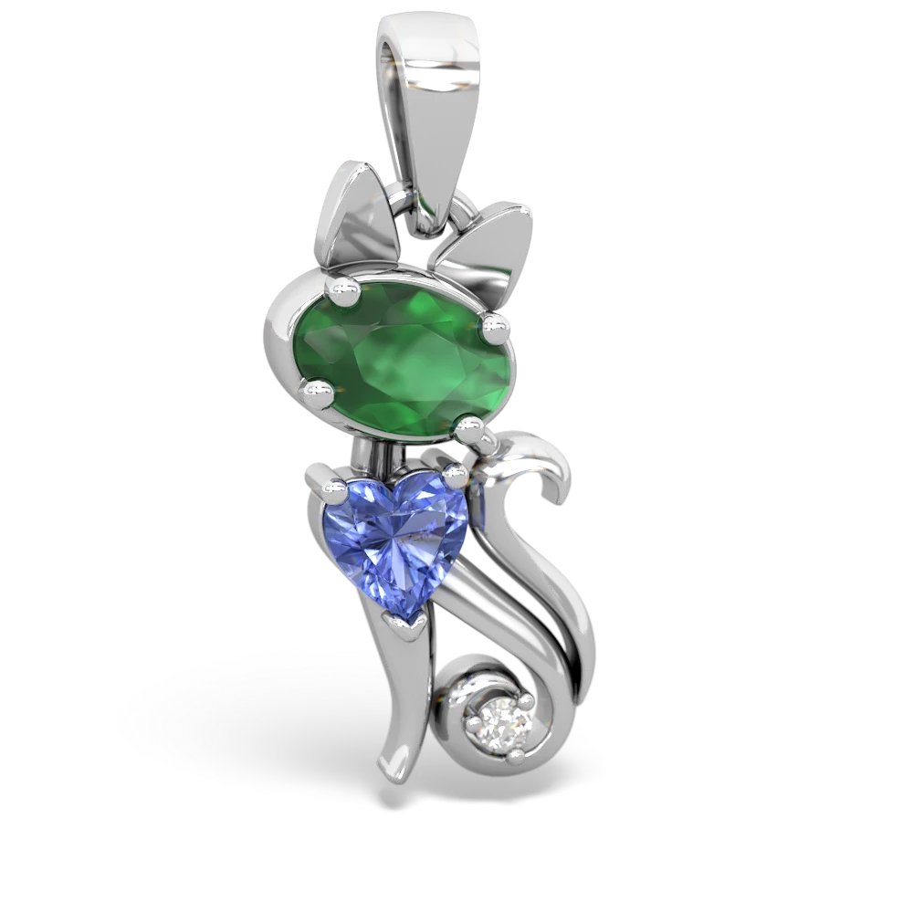 Emerald Kitten 14K White Gold pendant P5780