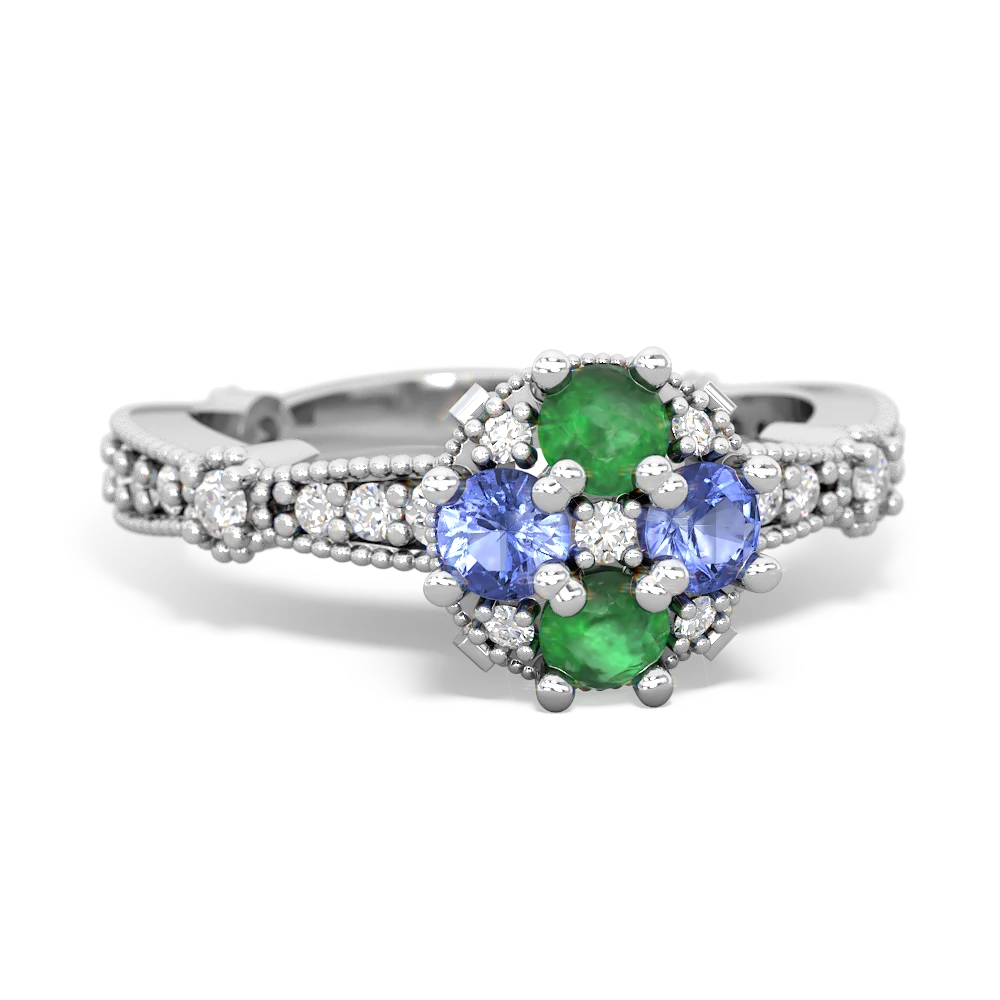 Emerald Sparkling Tiara Cluster 14K White Gold ring R26293RD