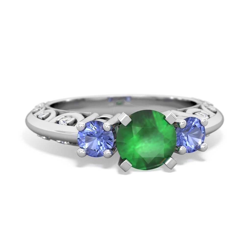 Emerald Art Deco Eternal Embrace Engagement 14K White Gold ring C2003