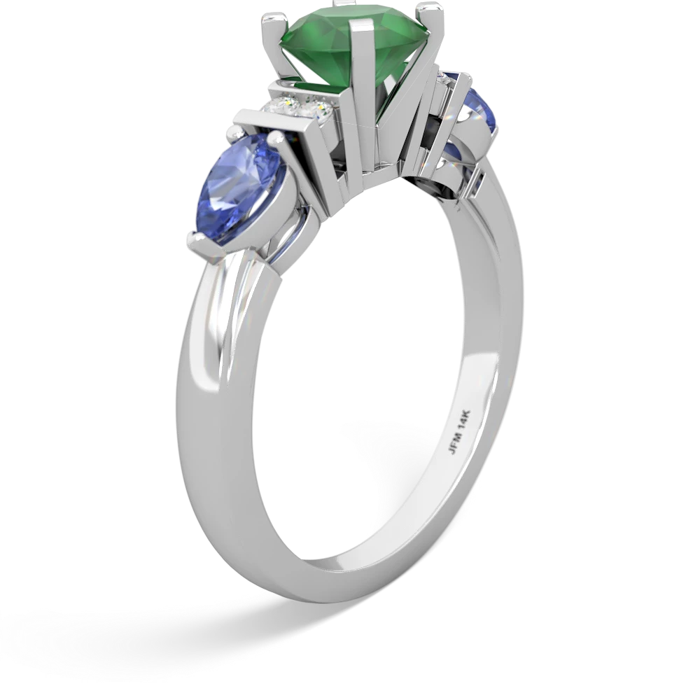 Emerald 6Mm Round Eternal Embrace Engagement 14K White Gold ring R2005