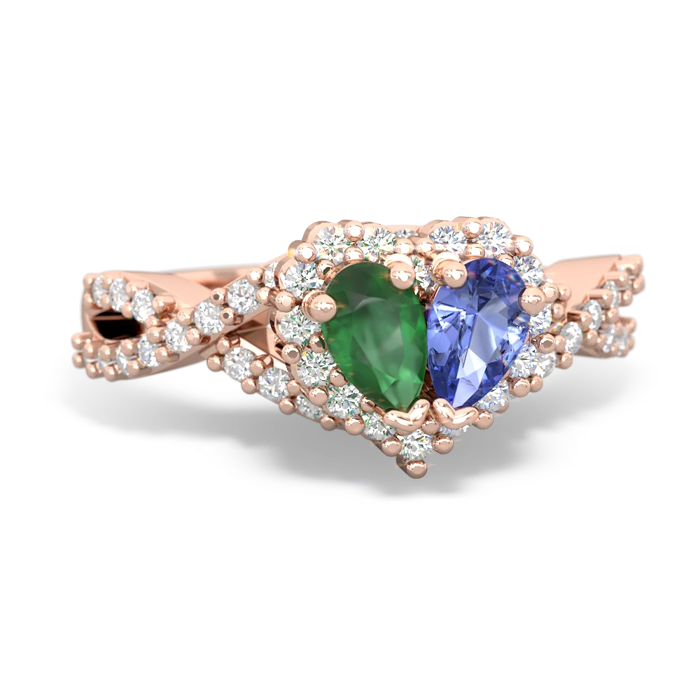 Emerald Diamond Twist 'One Heart' 14K Rose Gold ring R2640HRT