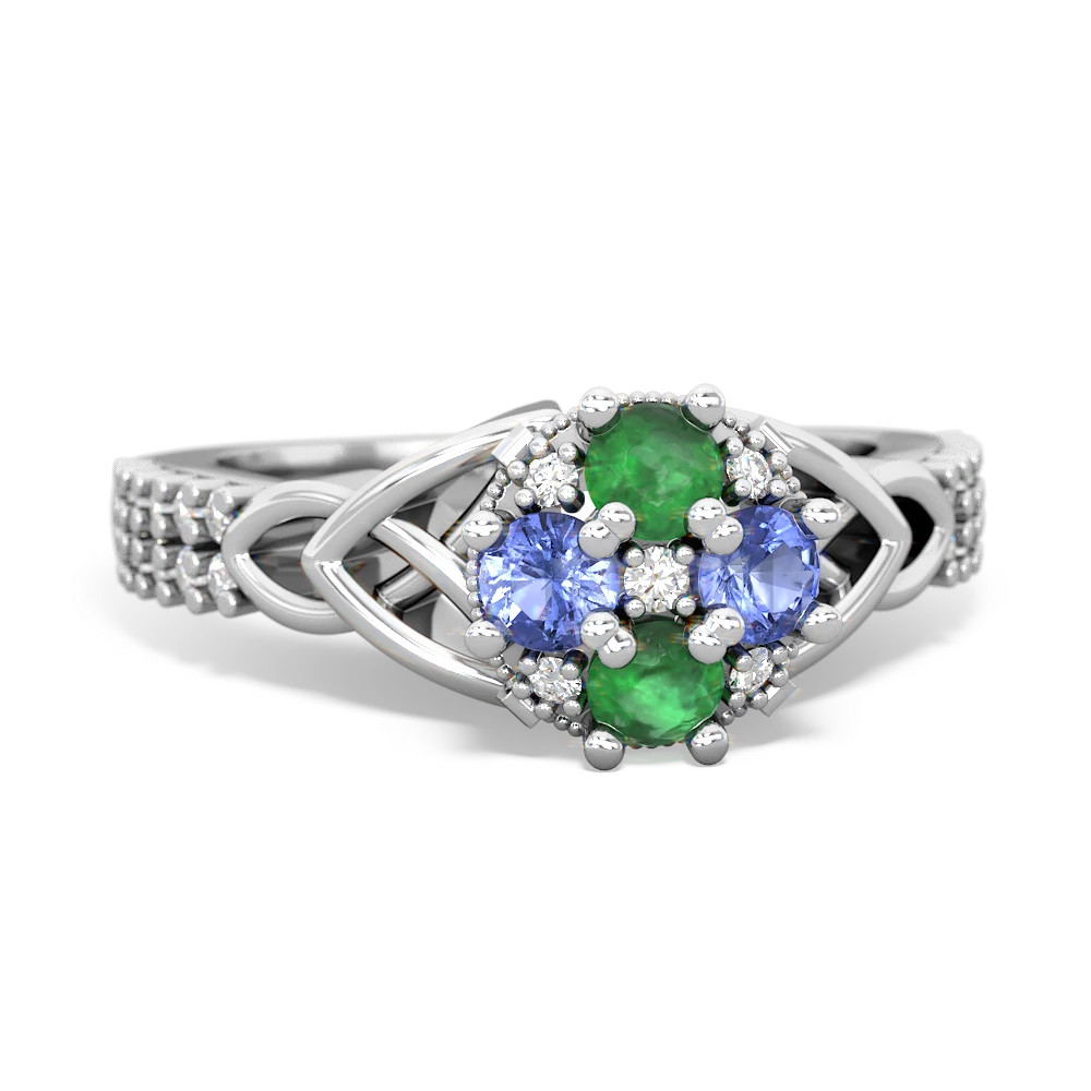 Emerald Celtic Knot Cluster Engagement 14K White Gold ring R26443RD