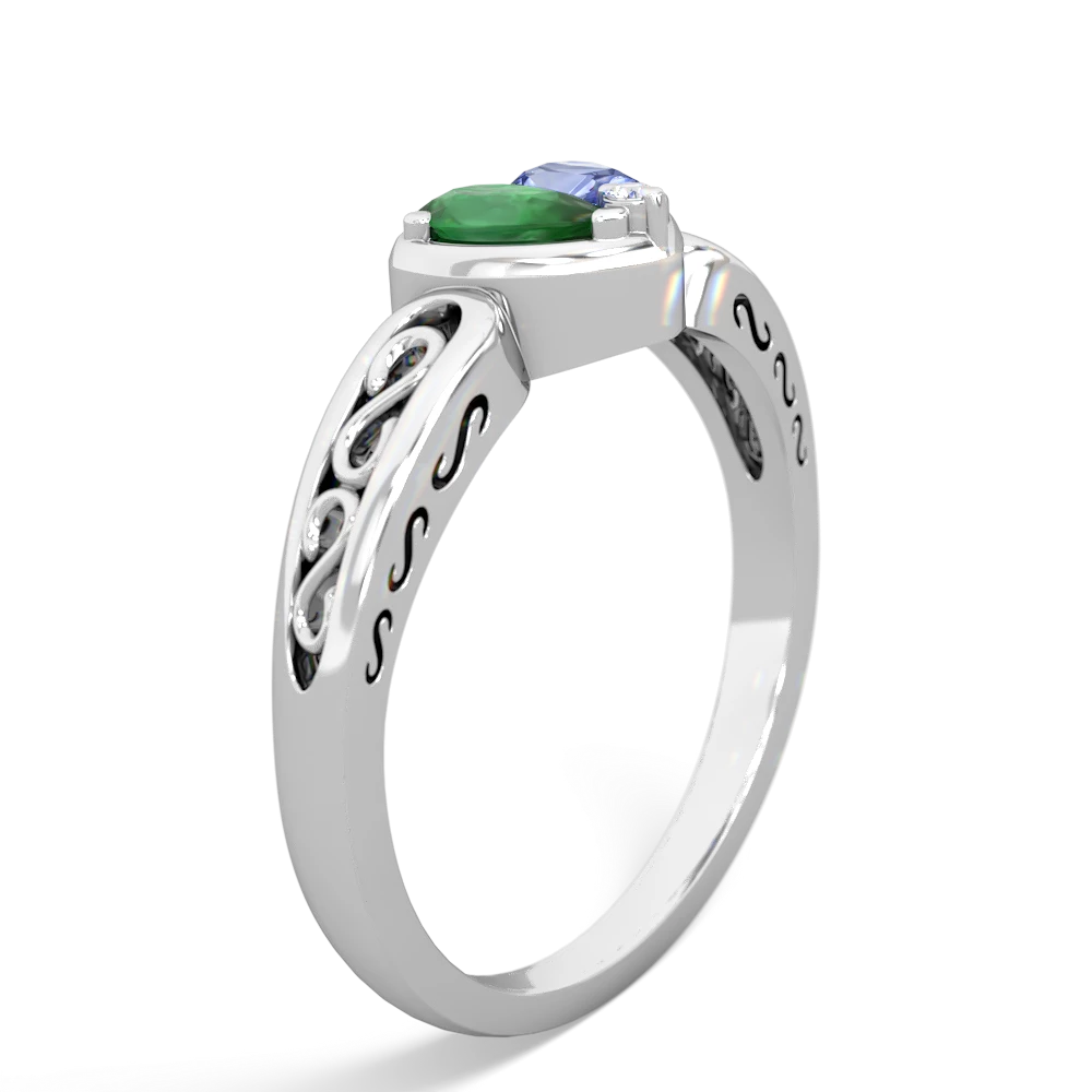 Emerald Filligree 'One Heart' 14K White Gold ring R5070