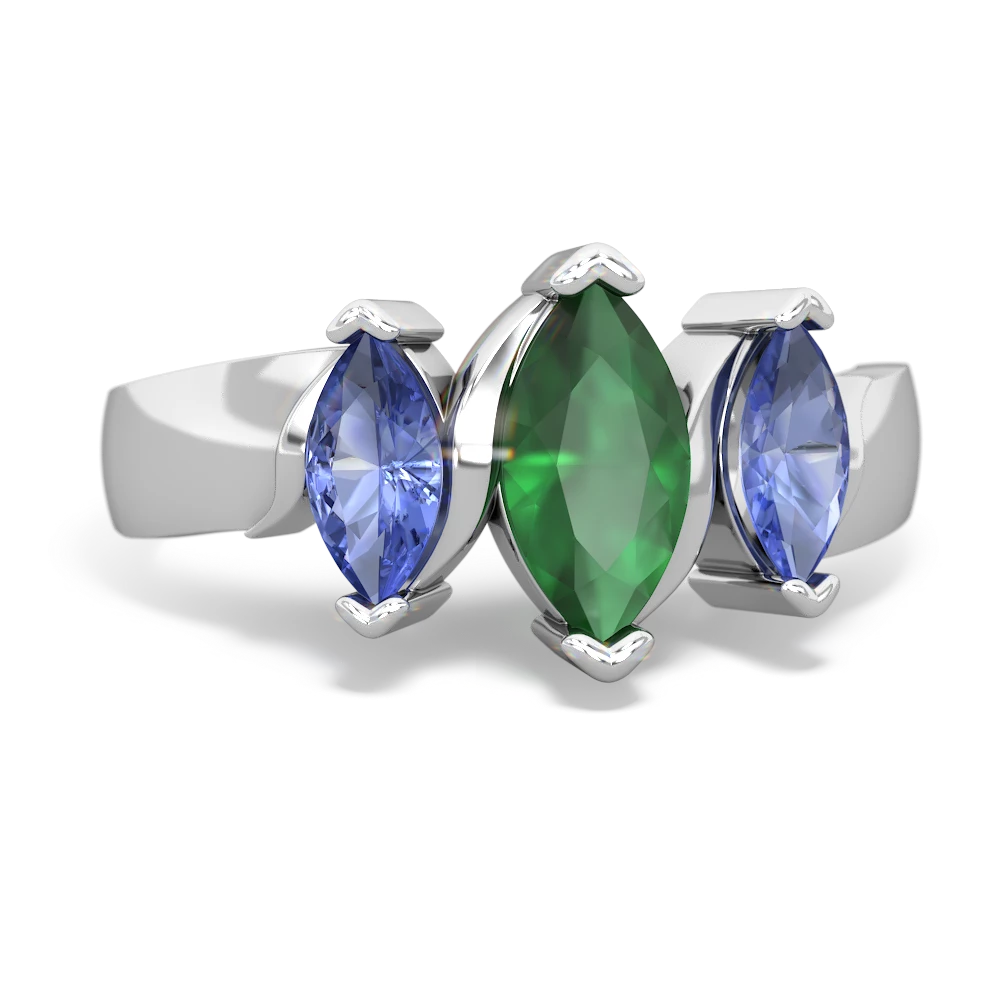 Emerald Three Peeks 14K White Gold ring R2433