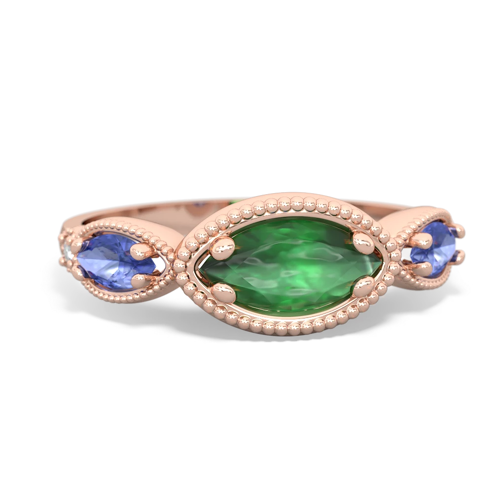 Emerald Milgrain Marquise 14K Rose Gold ring R5700