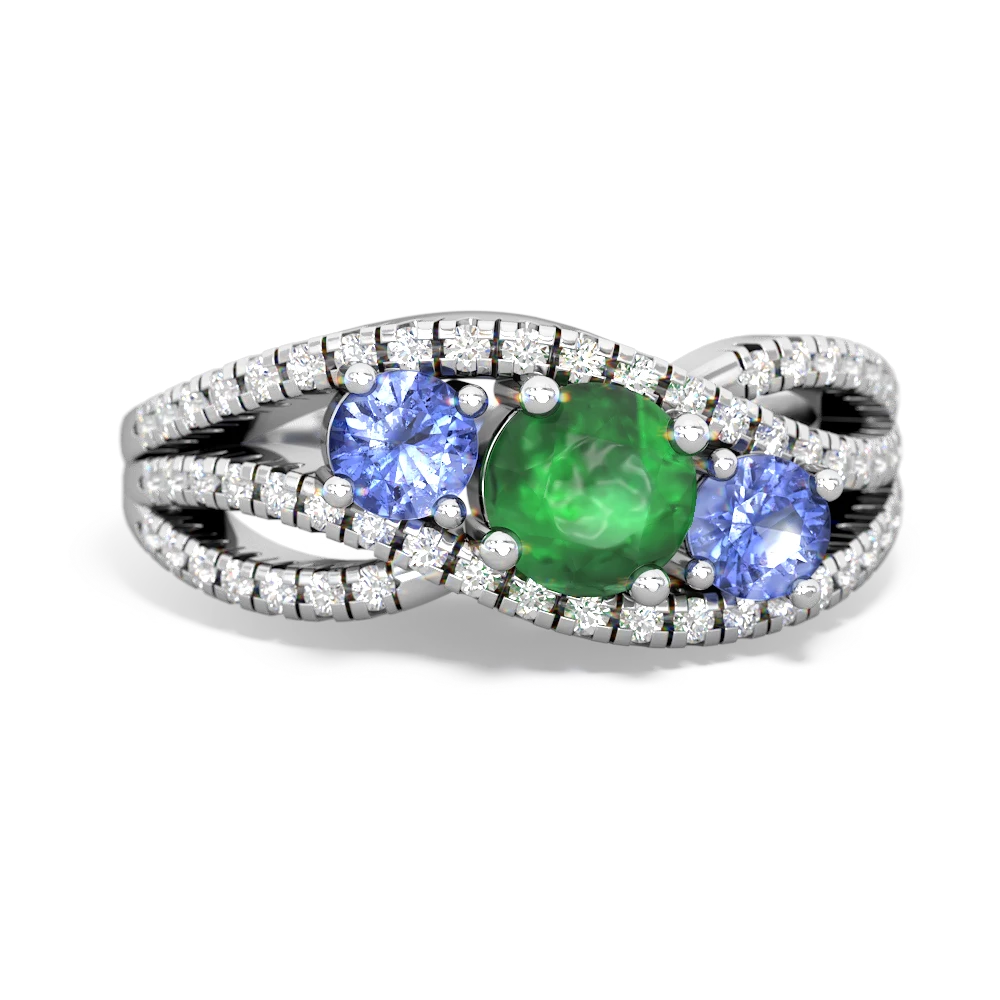 Emerald Three Stone Aurora 14K White Gold ring R3080