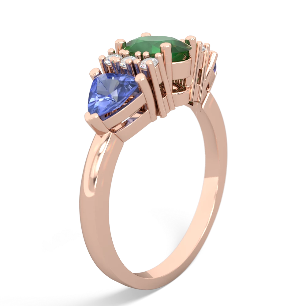 Emerald Antique Style Three Stone 14K Rose Gold ring R2186