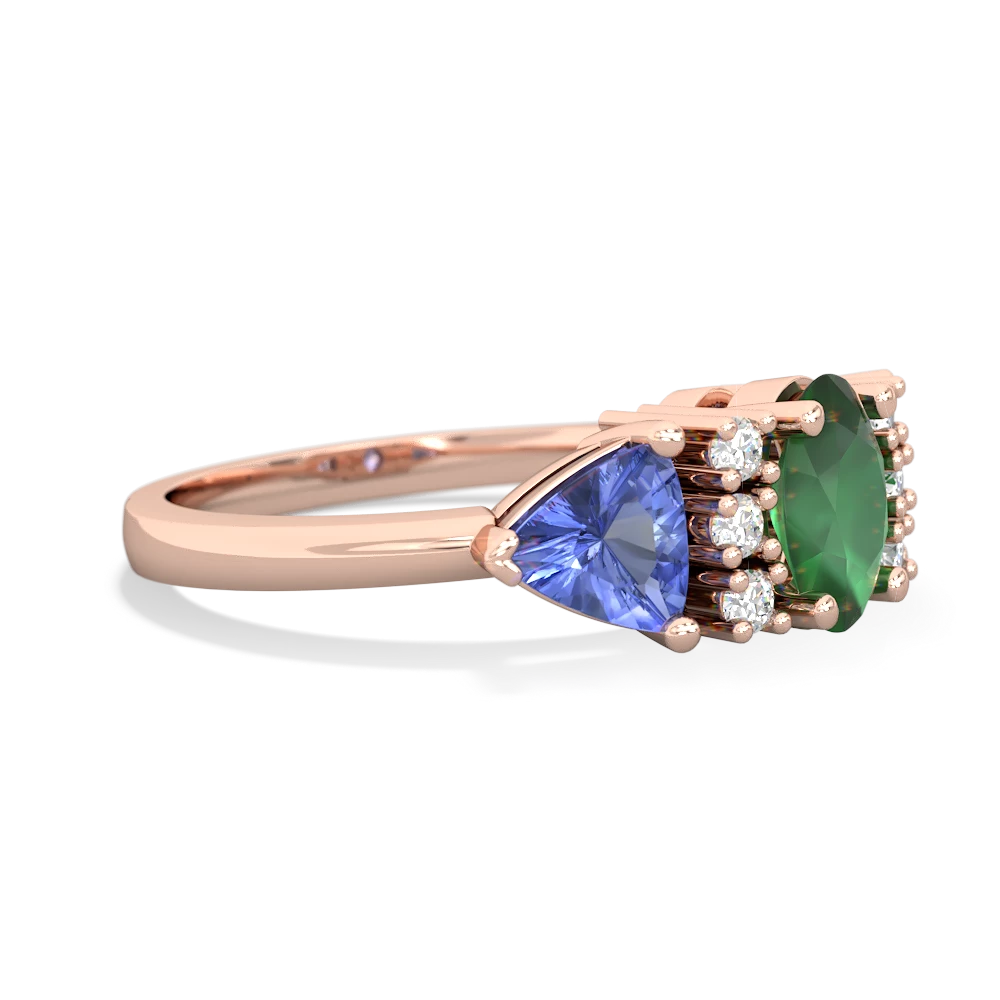 Emerald Antique Style Three Stone 14K Rose Gold ring R2186