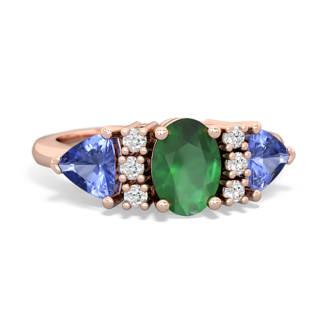 Emerald Antique Style Three Stone 14K Rose Gold ring R2186