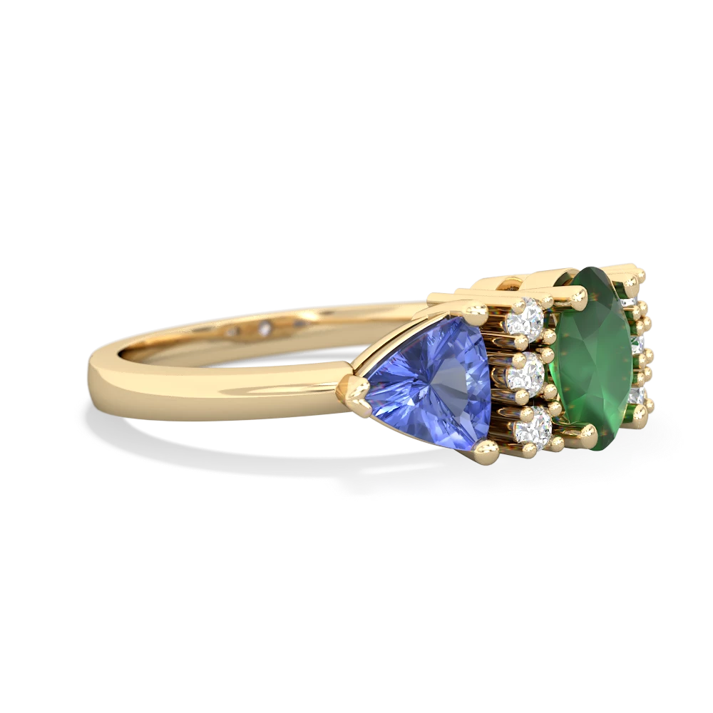 Emerald Antique Style Three Stone 14K Yellow Gold ring R2186