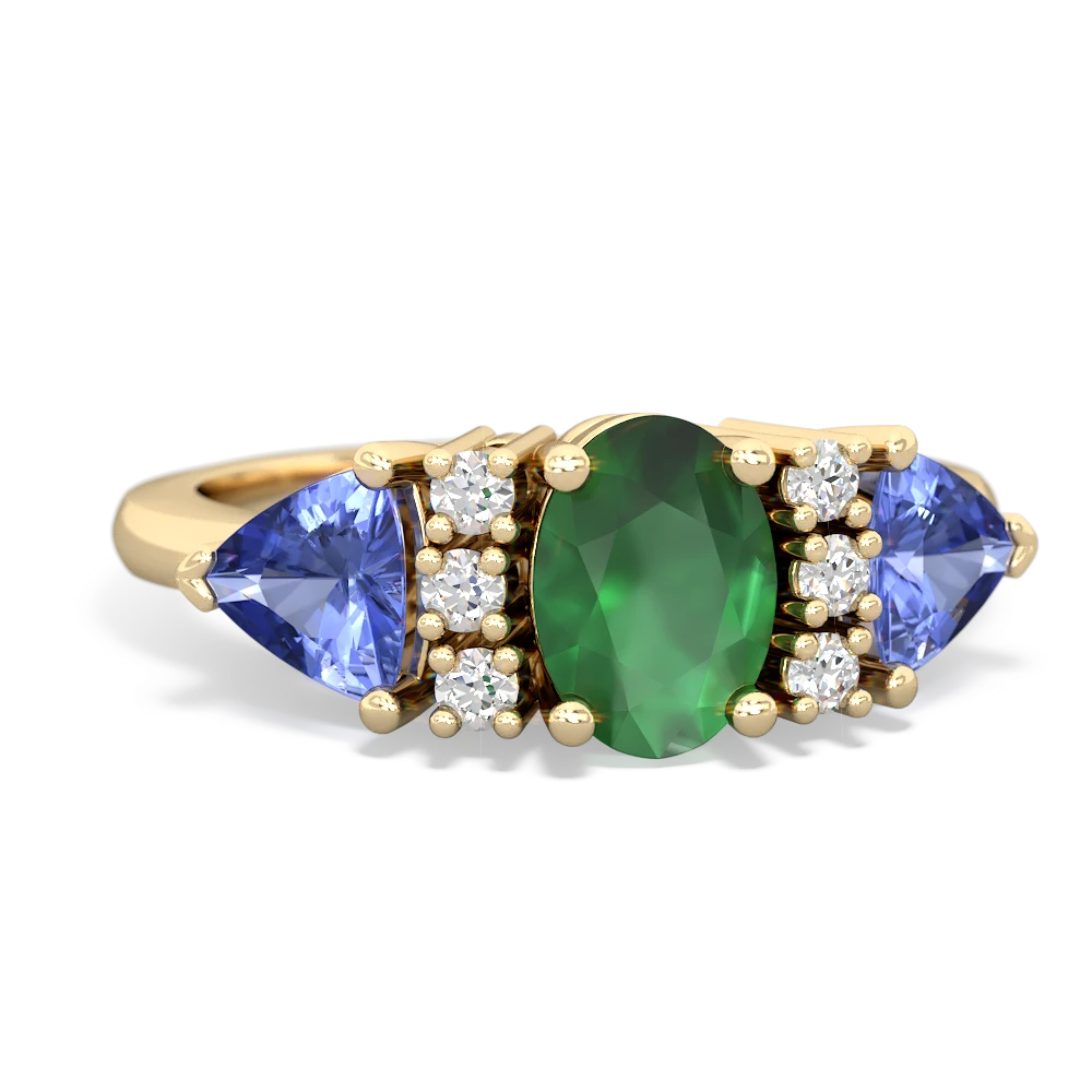 Emerald Antique Style Three Stone 14K Yellow Gold ring R2186