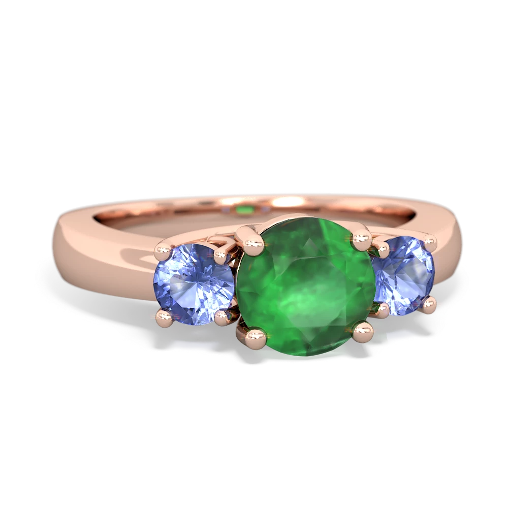 Emerald Three Stone Round Trellis 14K Rose Gold ring R4018