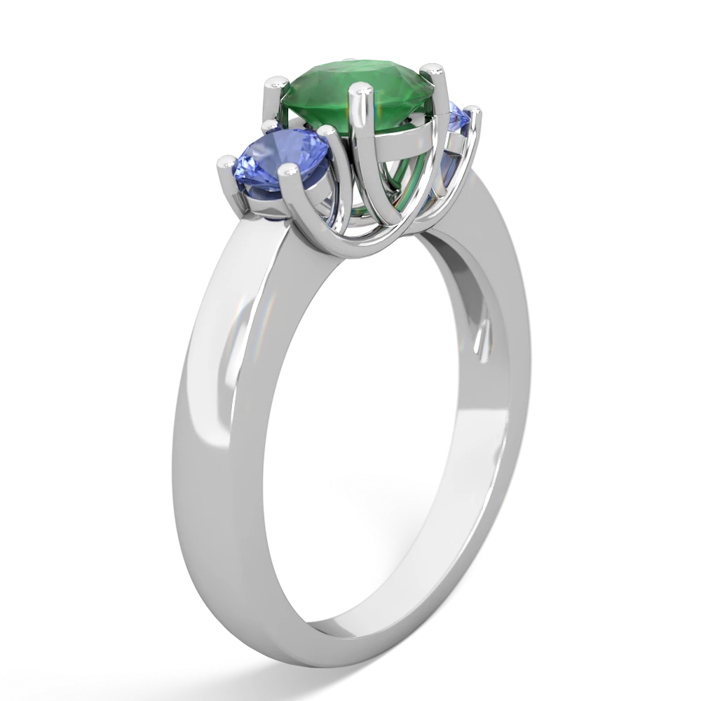 Emerald Three Stone Round Trellis 14K White Gold ring R4018