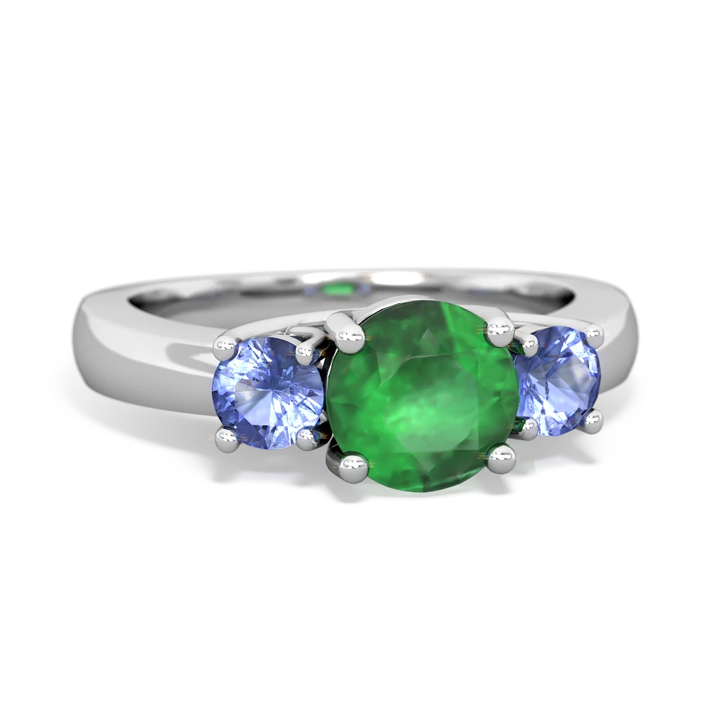 Emerald Three Stone Round Trellis 14K White Gold ring R4018