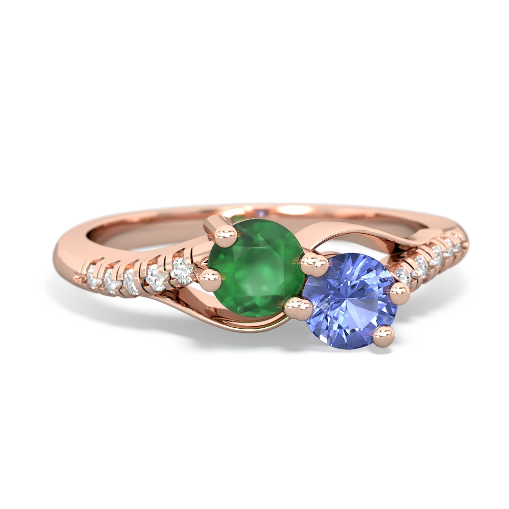 Emerald Infinity Pave Two Stone 14K Rose Gold ring R5285