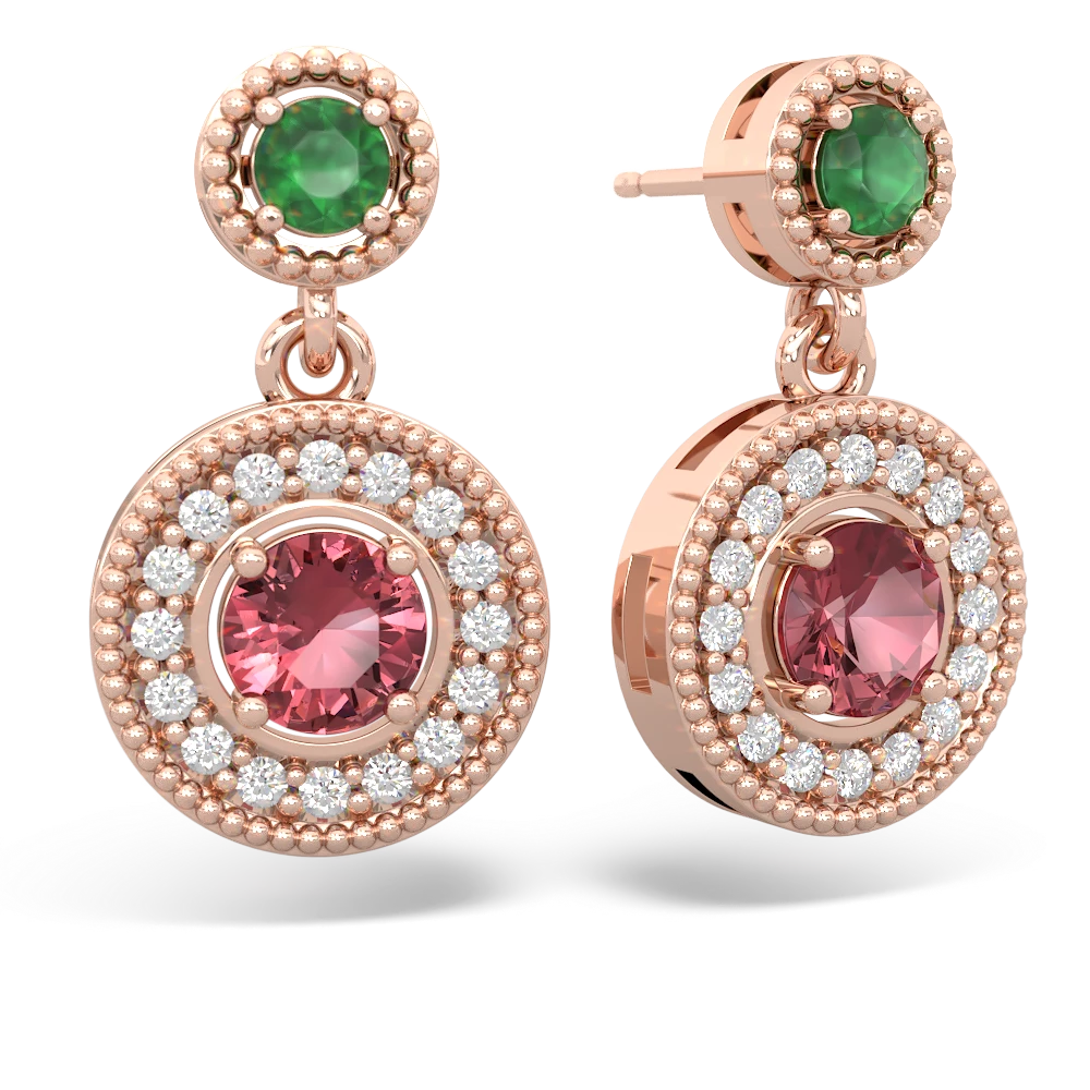 Emerald Halo Dangle 14K Rose Gold earrings E5319