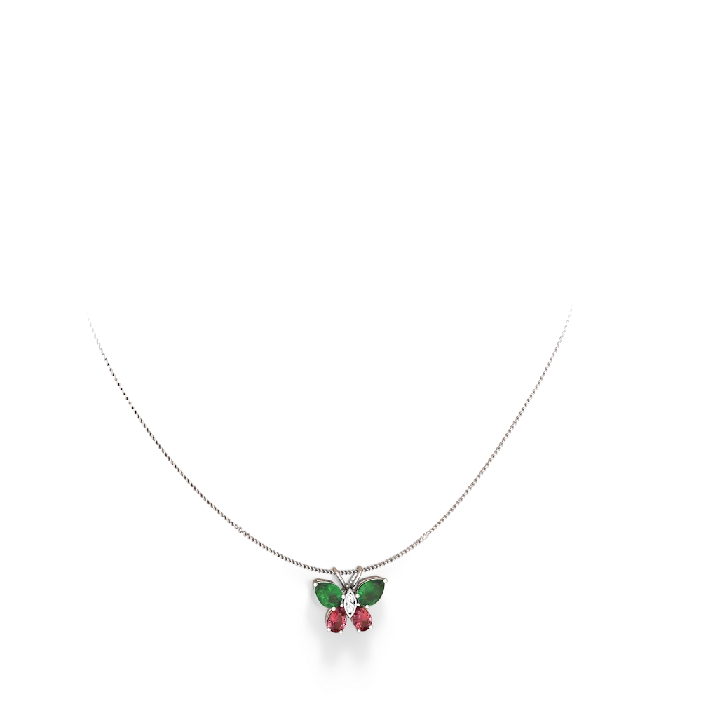 Emerald Butterfly 14K White Gold pendant P2215