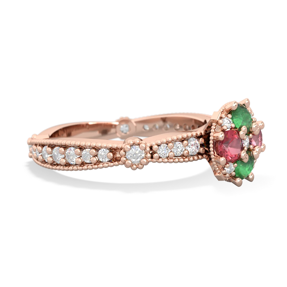 Emerald Sparkling Tiara Cluster 14K Rose Gold ring R26293RD