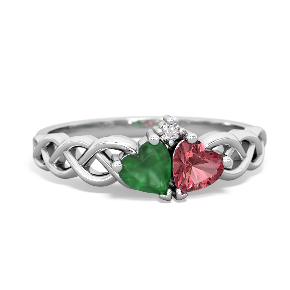 Emerald Heart To Heart Braid 14K White Gold ring R5870