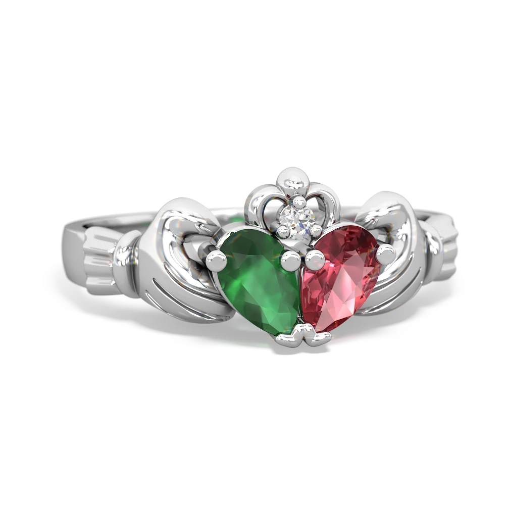 Emerald 'Our Heart' Claddagh 14K White Gold ring R2388