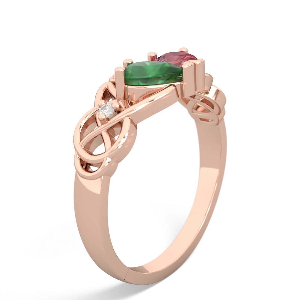 Emerald 'One Heart' Celtic Knot Claddagh 14K Rose Gold ring R5322