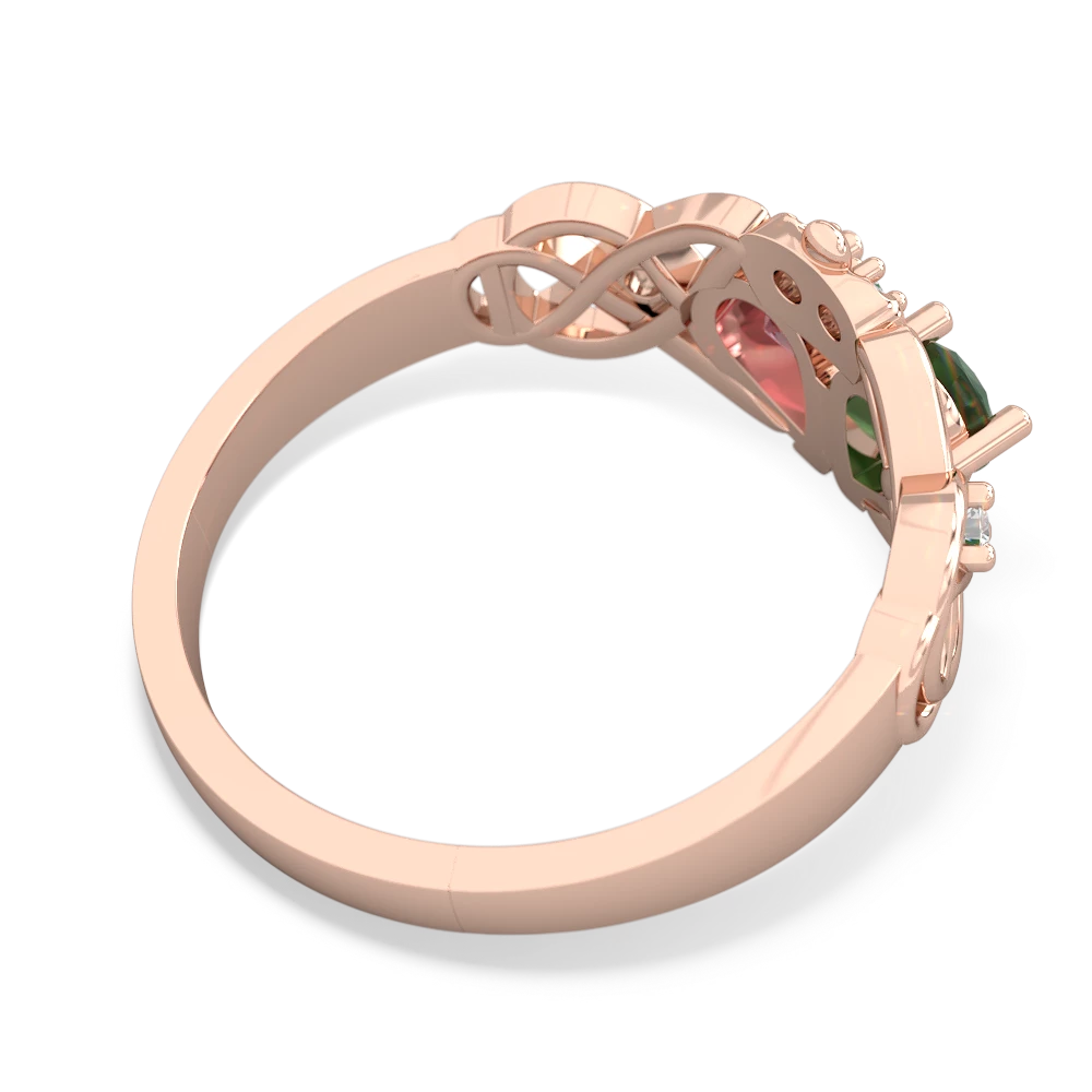 Emerald 'One Heart' Celtic Knot Claddagh 14K Rose Gold ring R5322