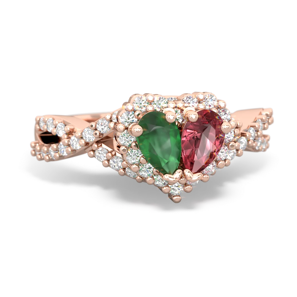 Emerald Diamond Twist 'One Heart' 14K Rose Gold ring R2640HRT