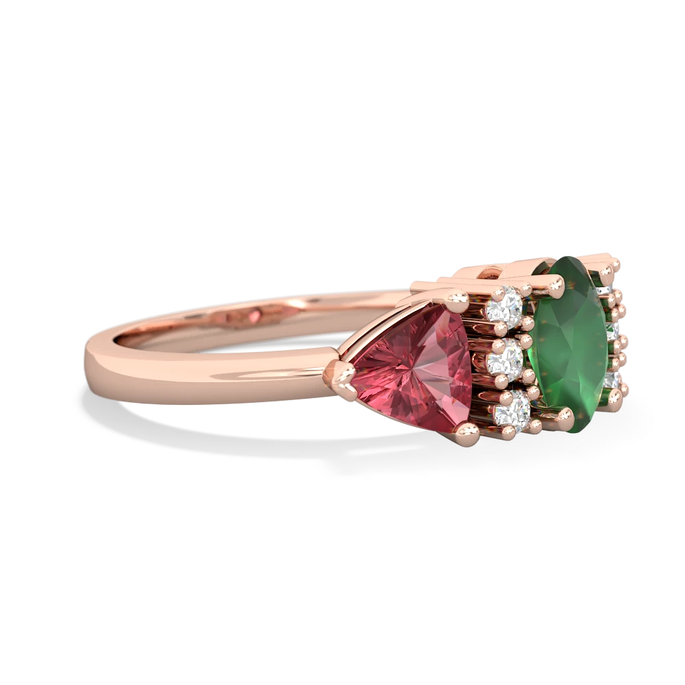 Emerald Antique Style Three Stone 14K Rose Gold ring R2186