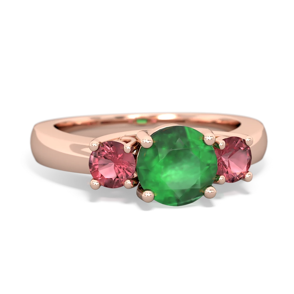 Emerald Three Stone Round Trellis 14K Rose Gold ring R4018