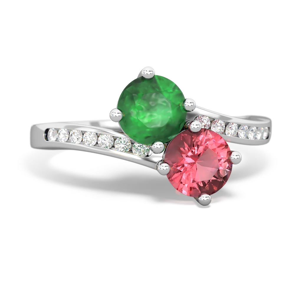 Emerald Channel Set Two Stone 14K White Gold ring R5303