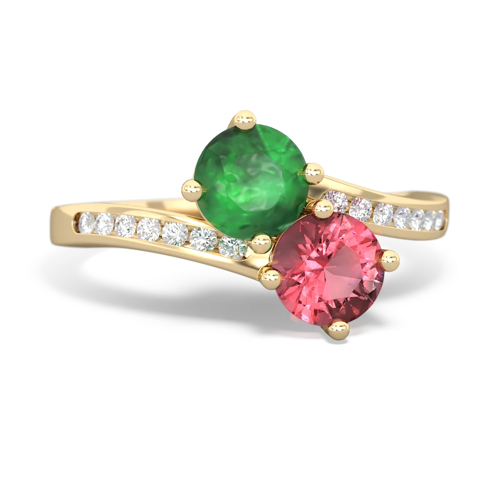 Emerald Channel Set Two Stone 14K Yellow Gold ring R5303