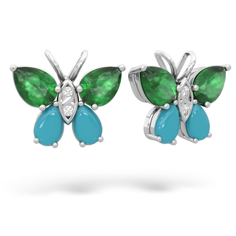 Emerald Butterfly 14K White Gold earrings E2215