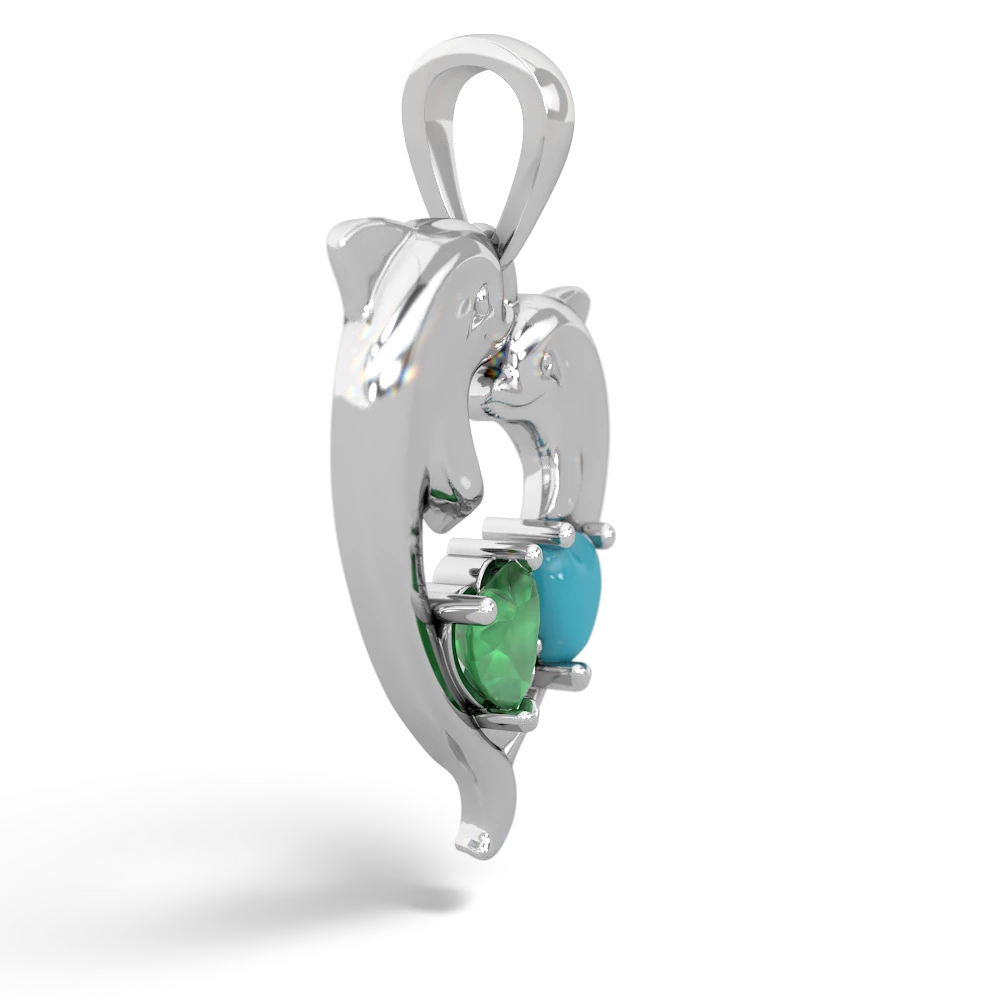 Emerald Dolphin Heart 14K White Gold pendant P5820