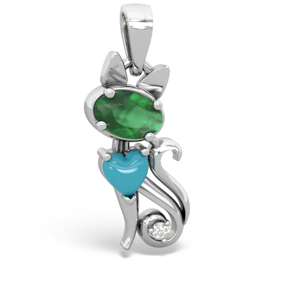 Emerald Kitten 14K White Gold pendant P5780