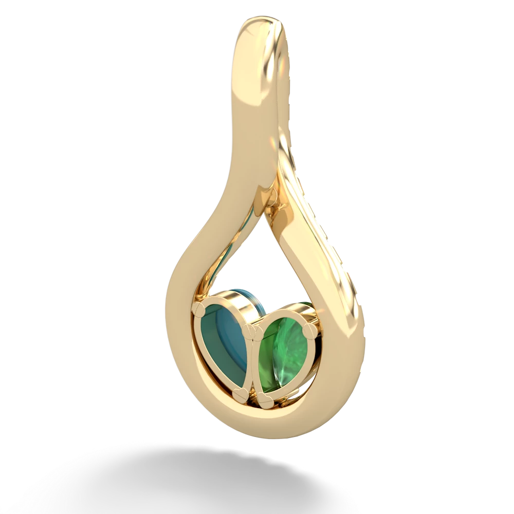 Emerald Pave Twist 'One Heart' 14K Yellow Gold pendant P5360